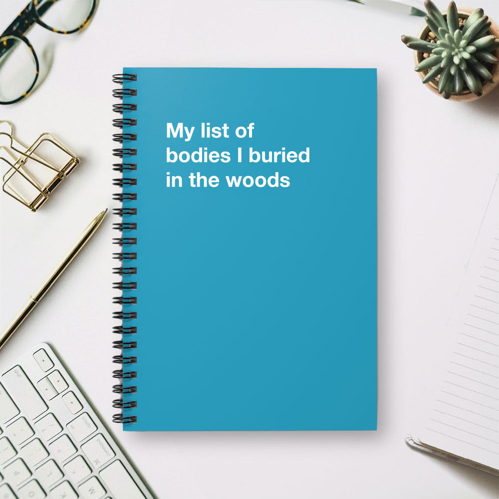 
                  
                    My list of bodies I buried in the woods - Spiral Notebook - Ruled Line
                  
                