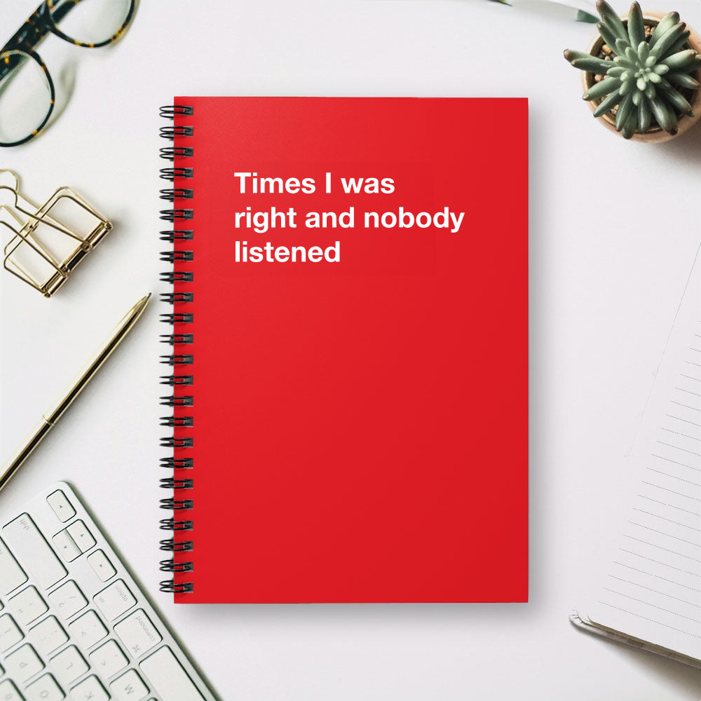 
                  
                    Times I was right and nobody listened - Spiral Notebook - Ruled Line
                  
                
